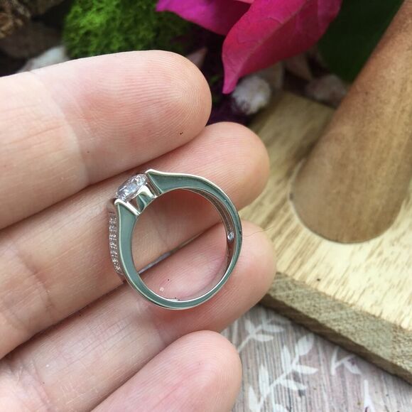 Sterling Silver Clear Round Engagement Ring 6,7,8 - Picture 10 of 11